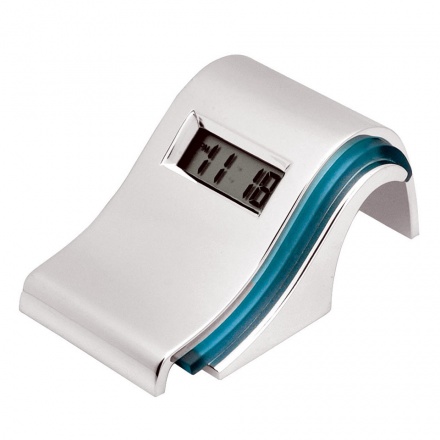 Silver Plated Wave Design Digital Alarm Clock