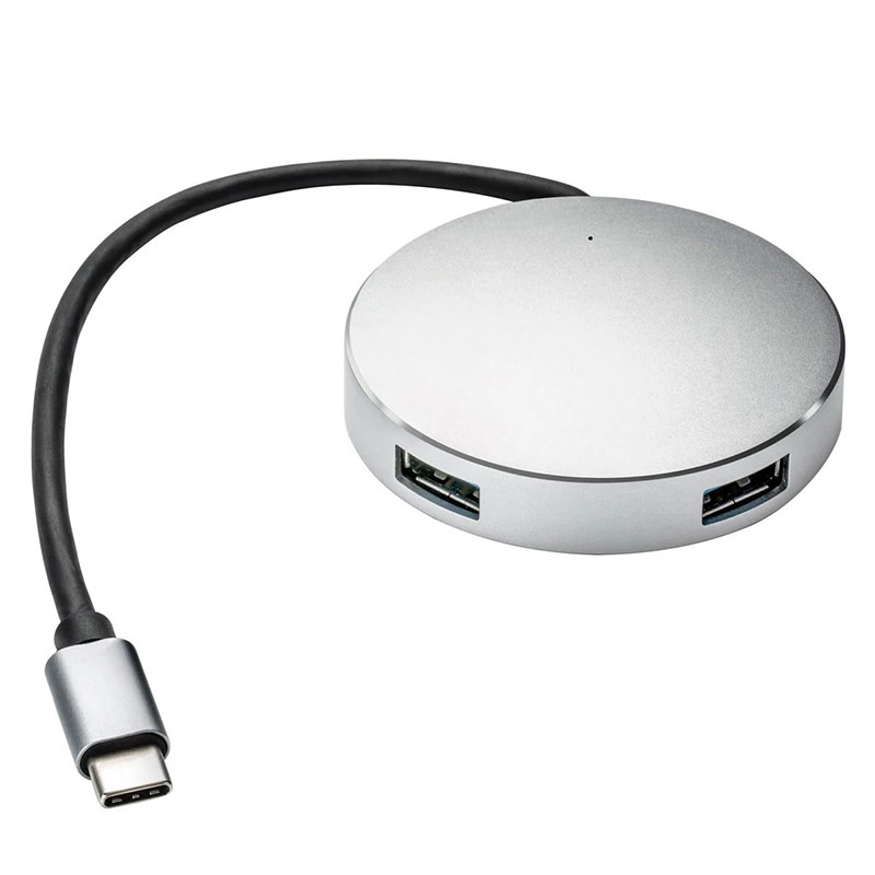 Circular 4 Port USB Hub in Silver Aluminum Business Gifts Supplier