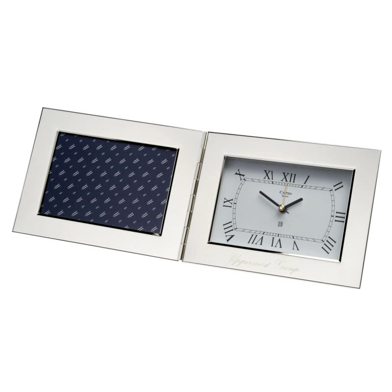 Silver Plated Folding Desk Clock with Photo Frame Business Gifts Supplier