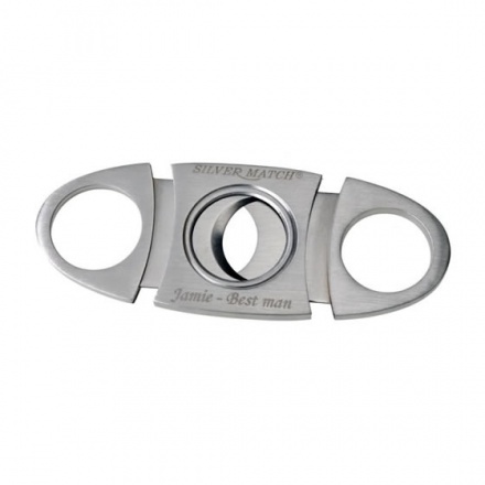 Engraved Brushed Metal Oval Twin Blade Cigar Cutter