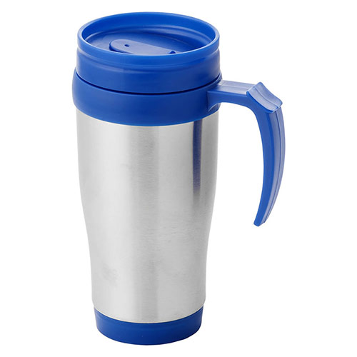 Tasse de voyage isolée 400 ml en bleu et argent