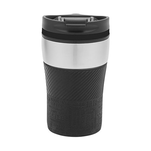 Tasse de voyage en acier inoxydable de marque avec finition noire