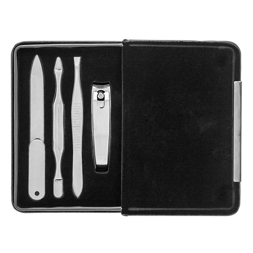 Travel Manicure Set in Black PU Leather Covered Case