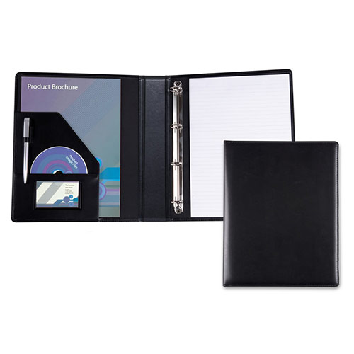 A4 Ring Binder Folder in Black Belluno Leather