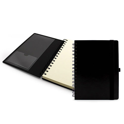 A5 Wirobound Notebook in Black Belluno PU Leather