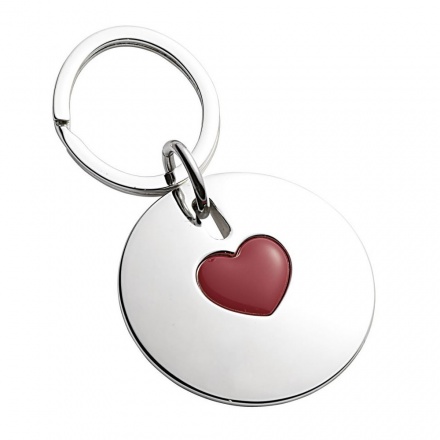Silver Plated Round Keyring with Red Heart