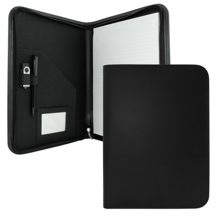 Black PU Leather A4 Zipped Conference Folder Clapham