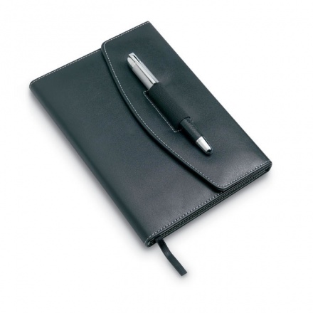 Black PU Leather A5 Folding Padfolio with Ballpoint Pen