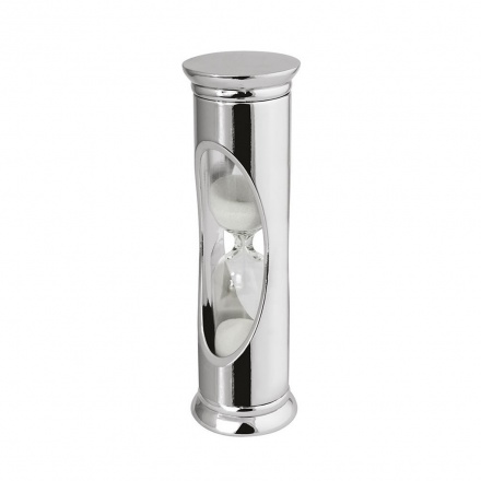 White Sand Hour Glass Timer in Chrome Plated Cylinder