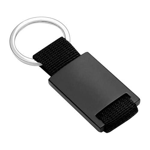 Promotional Keyring in Black  Aluminum with Fabric Strap