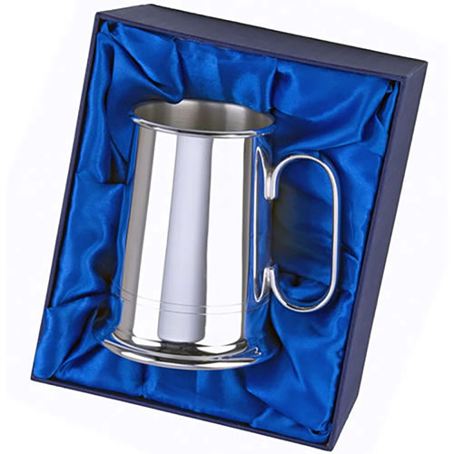 Silver Plated Two-Line Tankard with Case