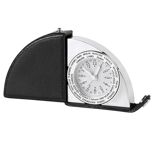 Leather & Silver World Travel Clock
