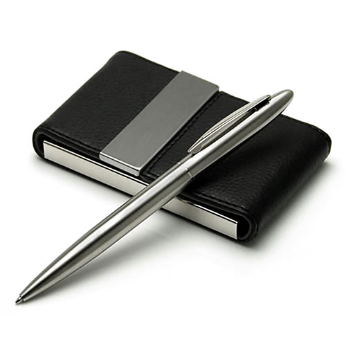 Gift Set with Leather Business Card Case and Pen