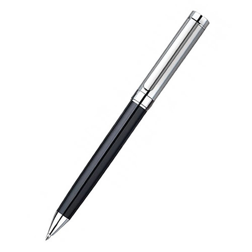 Chrome and Black Ballpoint Pen with Case
