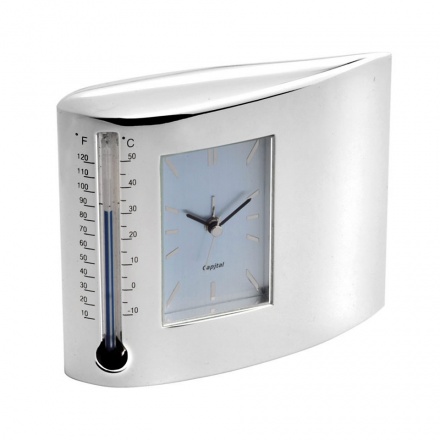 Silver Plated Alarm Clock with Thermometer