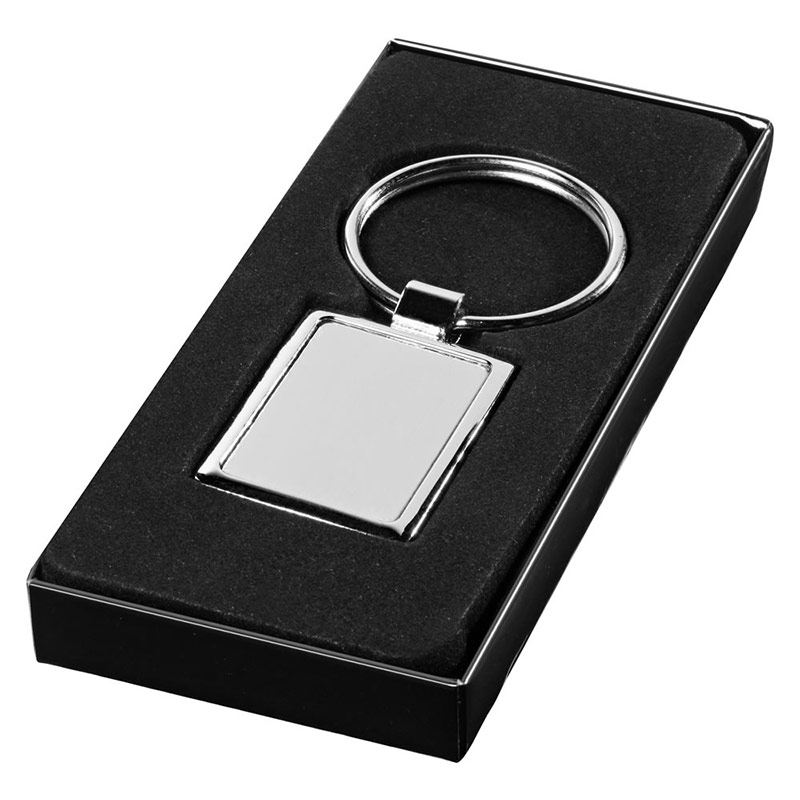 Promotional Rectangular Metal Keychain in Silver Colour