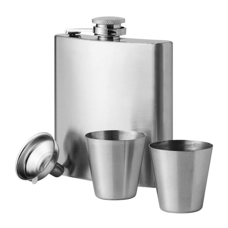 175ml Stainless Steel Hip Flask & Cups Gift Set