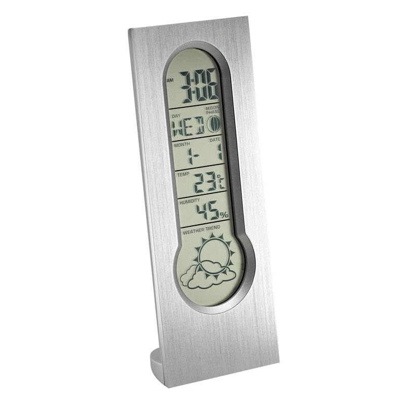 Promotional Brushed Metal Clock with Weather Station
