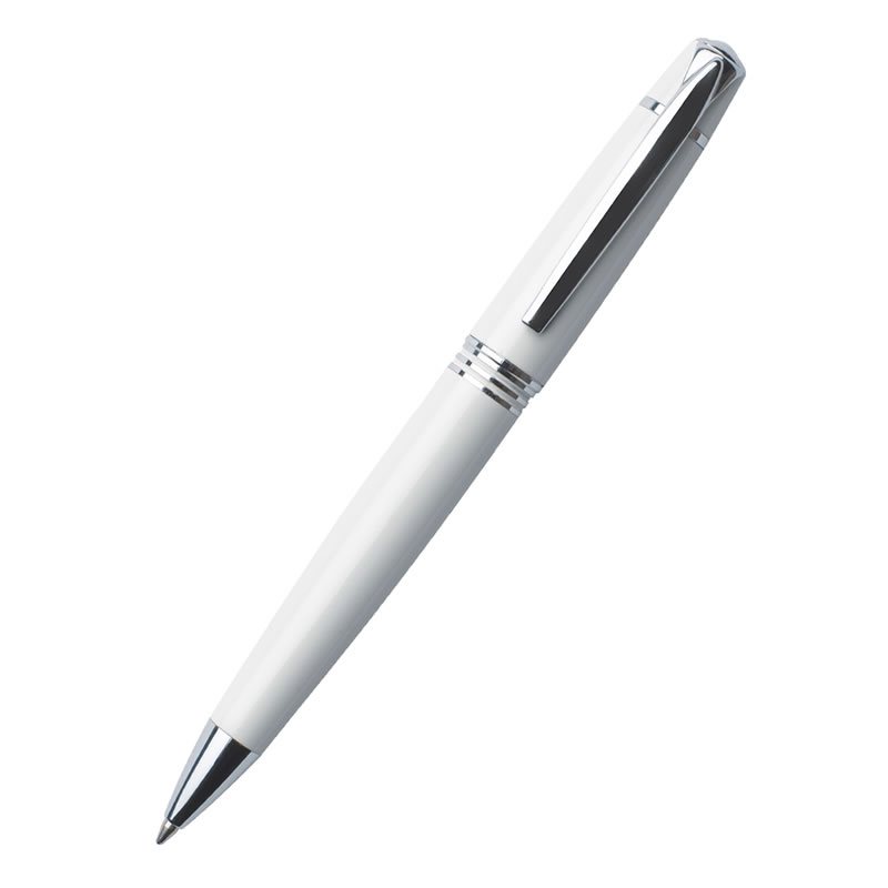 Promotional White Ballpoint Pen with Silver Fittings