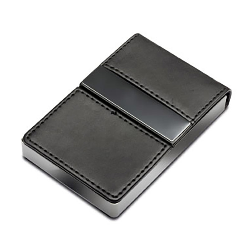 Black Leather & Metal Business Cards Holder