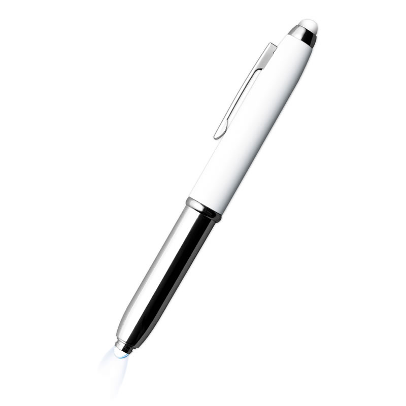 Promotional White & Silver 3-in-1 Ballpen, Touch Pen & Light