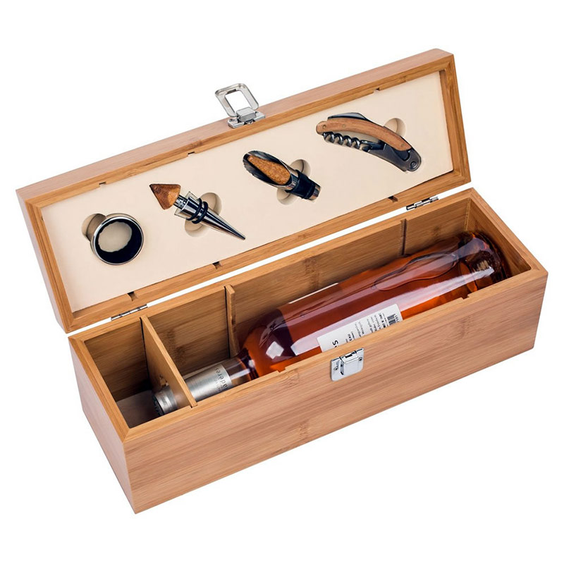 Wine Set in Bamboo Wood Wine Bottle Gift Box