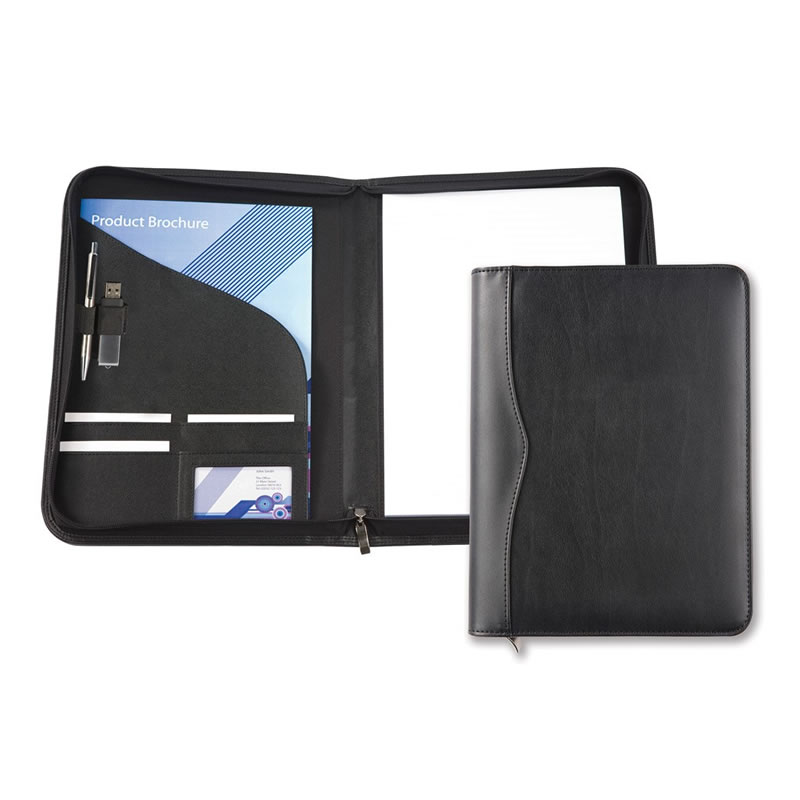 Black Houghton PU Leather A4 Zipped Conference Folder