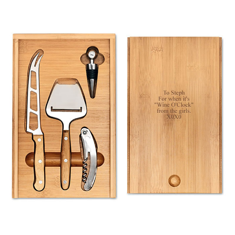 Bamboo Wood Wine and Cheese Set