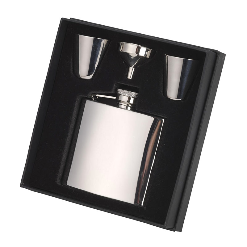 Stainless Steel Hip Flask & Cups Gift Set