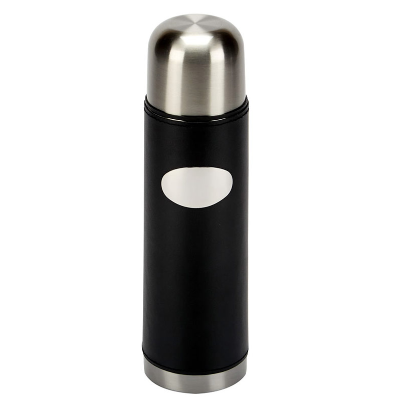 Black Leather Covered Vacuum Flask