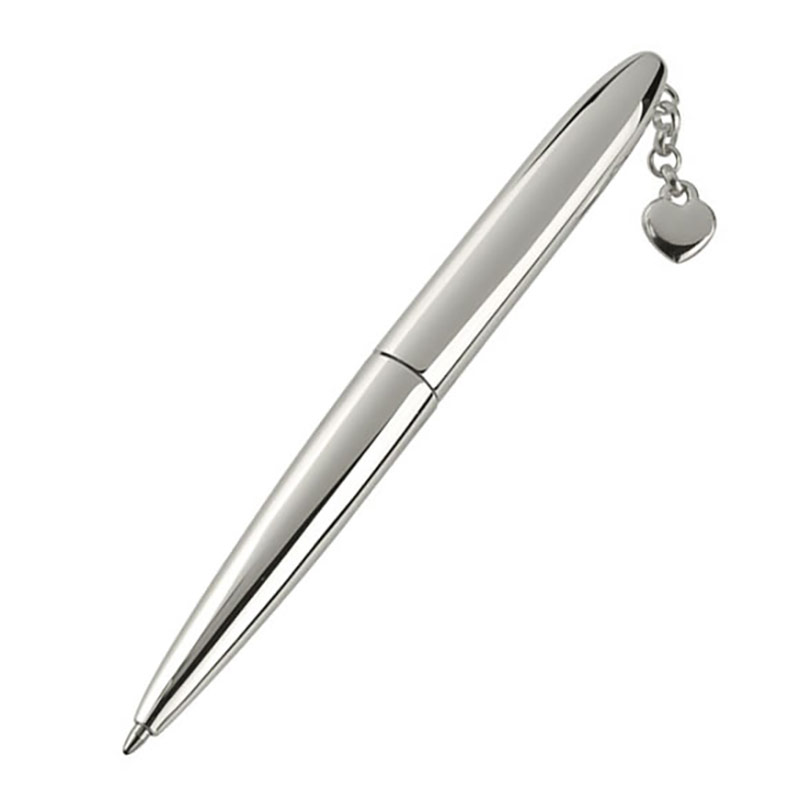 Silver Plated Ballpoint Pen with Heart Chain